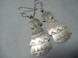 Important Vintage Navajo Native American Sterling Silver Maiden Earrings Old-Nativo Arts
