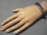 Important Vintage Native American Navajo Lapis Sterling Silver Turquoise Bracelet Old-Nativo Arts