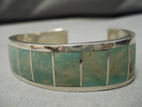 Superior Vintage Native American Navajo Royston Turquoise Inlay Sterling Silver Bracelet-Nativo Arts