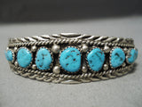 Intricate Quality Silver Work Vintage Native American Navajo Blue Turquoise Sterling Bracelet-Nativo Arts
