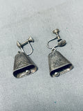 Highly Detailed Cowbell Vintage Native American Navajo Sterling Silver Earrings-Nativo Arts