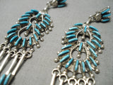 Incredible Vintage Zuni Native American Long Turquoise Sterling Silver Earrings-Nativo Arts