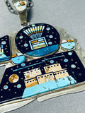 One Of The Biggest Native American Navajo Micro Inlay Turquoise Sterling Silver Necklace-Nativo Arts