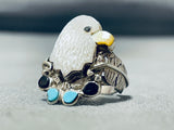 One Of The Most Unique Ever Vintage Native American Zuni Eagle Turquoise Sterling Silver Ring-Nativo Arts