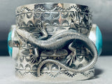 Highly Detailed Wide Native American Lizard Turquoise Sterling Silver Bracelet-Nativo Arts
