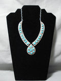 Stunning Vintage Native American Navajo Deep Blue Turquoise Sterling Silver Necklace-Nativo Arts