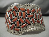 Stunning Native American Navajo Marlene Haley Coral Sterling Silver Bracelet Cuff-Nativo Arts