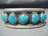 Outstanding Native American Navajo 9 Kingman Turquoise Sterling Silver Bracelet-Nativo Arts