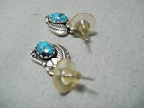 Amazing Vintage Native American Navajo Blue Diamond Turquoise Sterling Silver Earrings-Nativo Arts