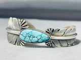 Exquisite Native American Navajo Spiderweb Turquoise Sterling Silver Feather Bracelet Signed-Nativo Arts