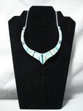 Extremely Rare Vintage Native American Navajo Carico Lake Turquoise Sterling Silver Necklace-Nativo Arts