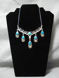 Fabulous Vintage Native American Navajo Turquoise Dangling Sterling Silver Necklace Old-Nativo Arts