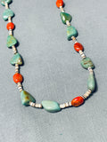 Native American Beautiful Vintage Santo Domingo Green Turquoise Coral Necklace-Nativo Arts