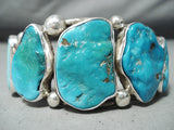 Magnificent Vintage Native American Navajo Kingman Turquoise Sterling Silver Bracelet Old-Nativo Arts