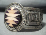 Native American Pink And Purple Shell Vintage Navajo Sterling Silver Geomtric Bracelet-Nativo Arts