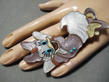 Largest Craziest Daisy Duck Native American Zuni Sterling Silver Shell Turquoise Ring-Nativo Arts