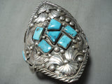 Ted Joe Massive Vintage Native American Navajo Turquoise Sterling Silver Leaf Bracelet-Nativo Arts
