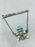 One Of The Best Vintage Native American Zuni Inlay Turquoise Sterling Silver Tie Clip Tack-Nativo Arts