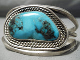 One Of The Best Vintage Native American Navajo Blue Diamond Turquoise Sterling Silver Bracelet-Nativo Arts