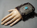 Sensational Vintage Native American Navajo Sleeping Beauty Turquoise Sterling Silver Bowguard Old-Nativo Arts