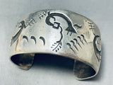 Awesome Vintage Native American Navajo Sterling Silver Kokopelli Overlay Large Bracelet-Nativo Arts