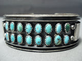 Superior Vintage Native American Navajo Two Row Turquoise Sterling Silver Channel Bracelet-Nativo Arts