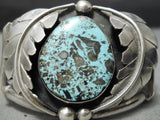 Very Rare Vintage Native American Navajo Basalt Turquoise Sterling Silver Bracelet Old-Nativo Arts