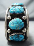 Nez Vintage Native American Navajo Morenci Turquoise Sterling Silver Bracelet Old-Nativo Arts