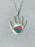 Unique Vintage Native American Navajo Turquoise Sterling Silver Hand Necklace-Nativo Arts