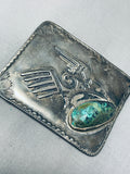 Native American Heavy Old Patina Vintage Hopi Turquoise Sterling Silver Buckle Old-Nativo Arts