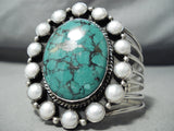 Towering Vintage Native American Navajo Shakey Family Turquoise Sterling Silver Pearl Bracelet-Nativo Arts