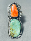 Eye Grabbing Native American Navajo Green Turquoise Sterling Silver Shell Ring-Nativo Arts