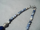 Amazing Navajo Native American Lapis Sterling Silver Necklace-Nativo Arts