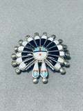 Native American Fabulous Vintage Zuni Jet Sterling Silver Sunface Pin/ Pendant-Nativo Arts
