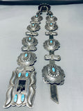 Authentic Hand Tooled Vintage Native American Navajo Sterling Silver Turquoise Concho Belt-Nativo Arts
