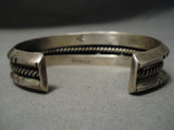 Thick Heavy Vintage Native American Navajo Turquoise Sterling Silver Leaf Bracelet Old-Nativo Arts