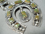 Women's Signed Vintage Native American Navajo Turquoise Sterling Silver Squash Blossom Necklace-Nativo Arts