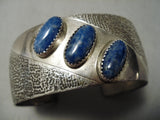 Stunning Vintage Native American Navajo Oblique Lapis Sterling Silver Bracelet Old-Nativo Arts