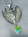 One Of Most Detailed Vintage Native American Navajo Kachina Turquoise Sterling Silver Necklace-Nativo Arts