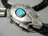 So Detailed! Native American Navajo Horny Toad Sterling Silver Turquoise Bolo Tie-Nativo Arts