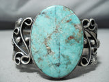 Striking Vintage Native American Navajo Pilot Mountain Turquoise Sterling Silv Er Bracelet Old-Nativo Arts