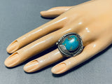 Amazing Vintage Native American Navajo Pilot Mountain Turquoise Sterling Silver Ring-Nativo Arts