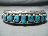 Heavy Zuni Kingman Turquoise Sterling Silver Bracelet Native American-Nativo Arts
