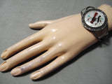 Wonderful Vintage Native American Zuni Mother Of Pearl Sterling Silver Bracelet Old-Nativo Arts