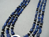 One Of The Best Native American Navajo Lapis Sterling Silver Necklace-Nativo Arts