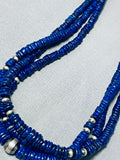 One Of The Best Native American Navajo Lapis Sterling Silver Necklace-Nativo Arts