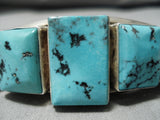 Exquisite Vintage Native American Navajo Squared Turquoise Sterling Silver Bracelet Old-Nativo Arts