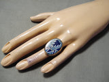 One Of The Best Vintage Native American Navajo Lapis Inlay Sterling Silver Heavy Ring-Nativo Arts