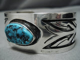 Superlative Vintage Native American Navajo Deep Blue Turquoise Sterling Silver Bracelet Old-Nativo Arts
