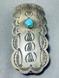 Beautiful Vintage Native American Navajo Kingman Turquoise Sterling Silver Barrette-Nativo Arts